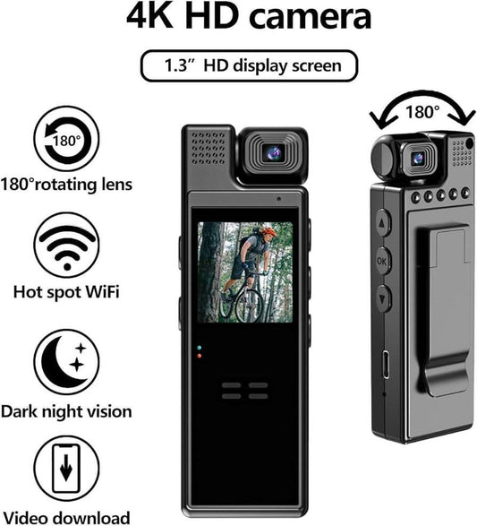 Mini Câmera Corporal Portátil FHD 1080P com Lente Rotativa de 180° – Ideal para Motociclismo